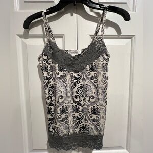 Gray 🩶Lace-Trim Printed Cami Tank Top in Gray/White